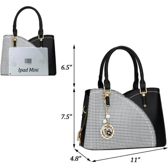 Black Plaid Print Faux Leather Mini Purse Crossbody Handbag Satchel Shoulder Bag - Picture 5 of 6